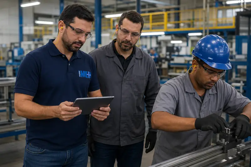 Técnico da FASEGMED em auditoria de segurança dentro de uma indústria